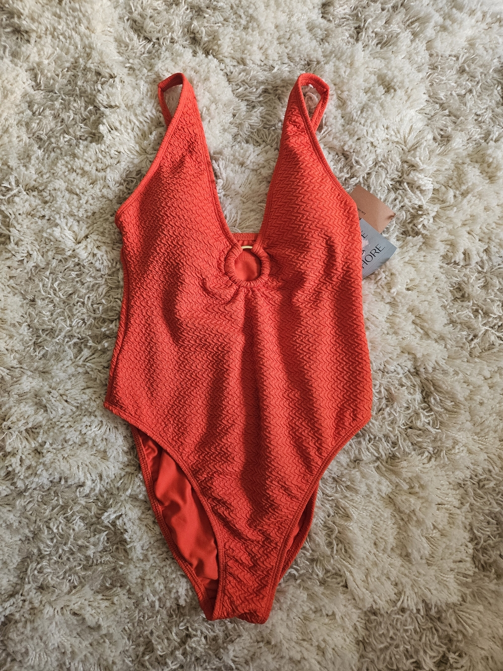 NWT Shade Abd Shore WomensTextured One-Piece Swimsuit in Vibrant Red